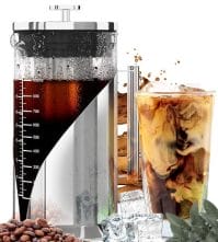 Cafe Du Chateau Brew Perfect Iced Coffee & Tea w/Our Cold Brew Coffee Maker, Pitcher for Fridge (34oz) - Air Tight Seal, Measuring Label - Stainless Steel Iced Coffee Maker Machine