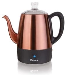 Euro Cuisine PER04 Electric Percolator Coffee Pot - 4 Cup Stainless Steel Coffee Pot Maker for Rich Brews, Coffee Percolator with Copper Finish (4 Cup)