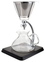 Yama Glass Silverton 16oz Coffee & Tea Brewer - Heat-Resistant Borosilicate Glass with Black Wood Base and Stainless Steel Filter