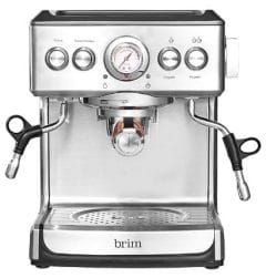 brim 19 Bar Espresso Machine, Fast Heating Cappuccino, Americano, Latte and Espresso Maker, Milk Steamer and Frother, Removable Parts for Easy Cleaning, Stainless Steel with Wood Accents