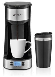 wirsh Single Serve Coffee Maker- Small Coffee Maker with Programmable Timer and LCD display, Single Cup Coffee Maker with 14 oz.Travel Mug